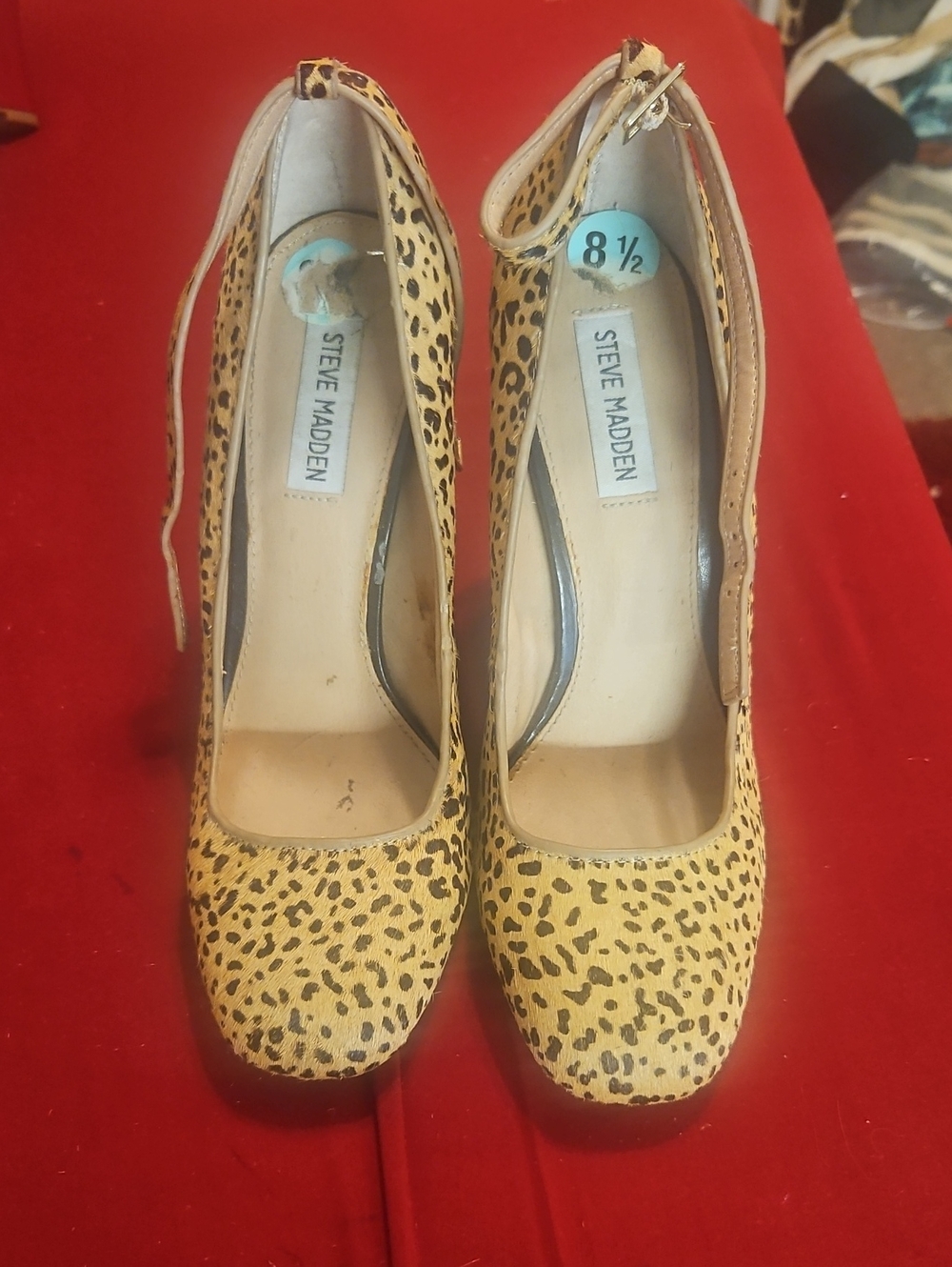 Steve Madden Leopard Print Ankle-Strap Heels - Tan/Black